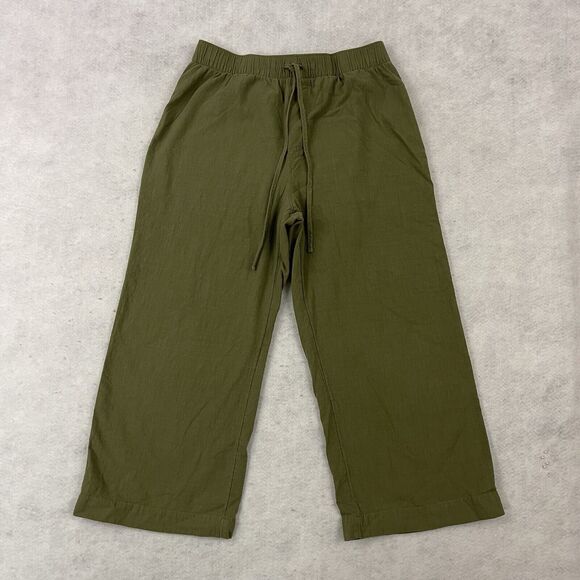 Abercrombie & Fitch Cropped Wide Leg Pants Womens Medium Olive Green Pull On - Picture 4 of 12